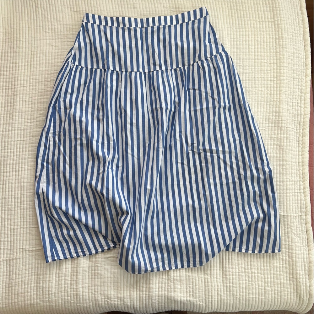 EUC Drop Waist Midi Skirt Blue Stripe/Chambray - Size Large